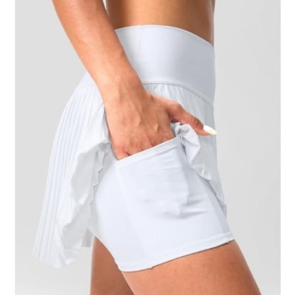 Pleated Tennis Skirt with Pockets High Waisted Athletic Golf Skirt White - Picture 5 of 7